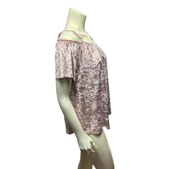 Emi & Joe Blush Pink Crushed Velvet Cold Shoulder Top Size L NWT Romantic Boho - Picture 3 of 12
